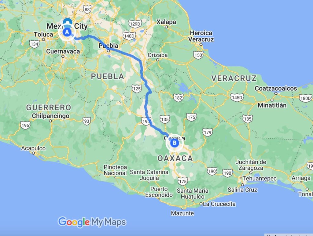 Mexico City To Oaxaca Map