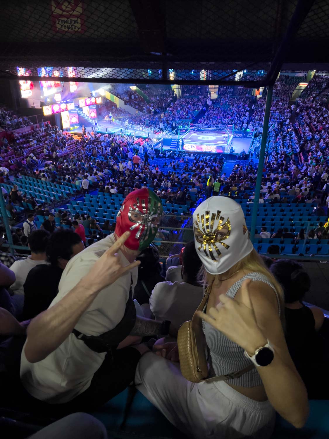 Bloggers Mal and Robin attending a Lucha Libre show.