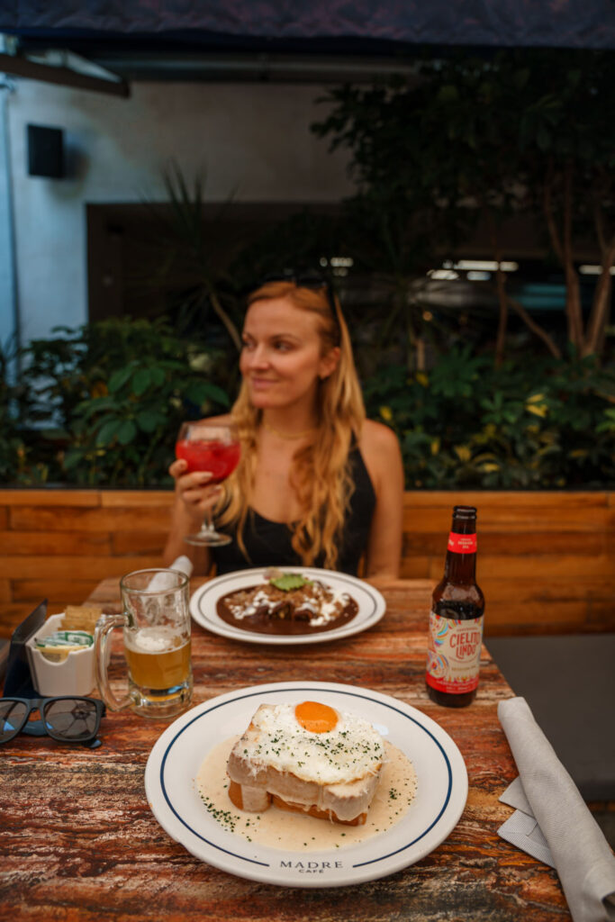 Blogger Mal eating frijolada at Madre Restaurant in Roma