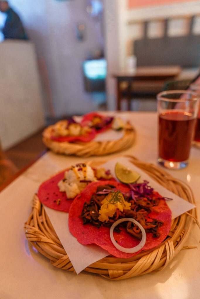 Our vegan tacos at La Pitahaya restaurant in Roma Mexico City