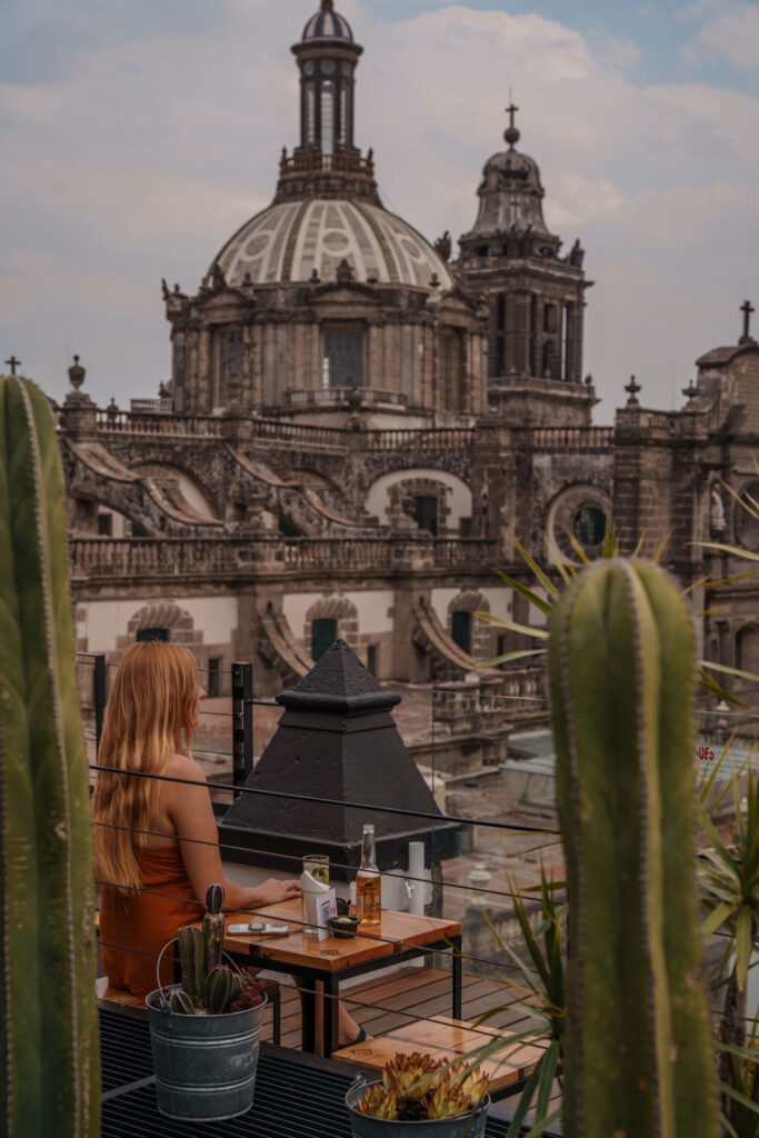 Blogger Mal enjoying a drink at Terraza Catedral Rooftop in Downtown.